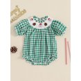 thumbnail image 4 of Newborn Baby Girl Halloween Smocked Pumpkin Outfit 3 6 12 18 Months 2T 3T Plaid Bubble Romper Embroidery Thanksgiving Fall Clothes, 4 of 8