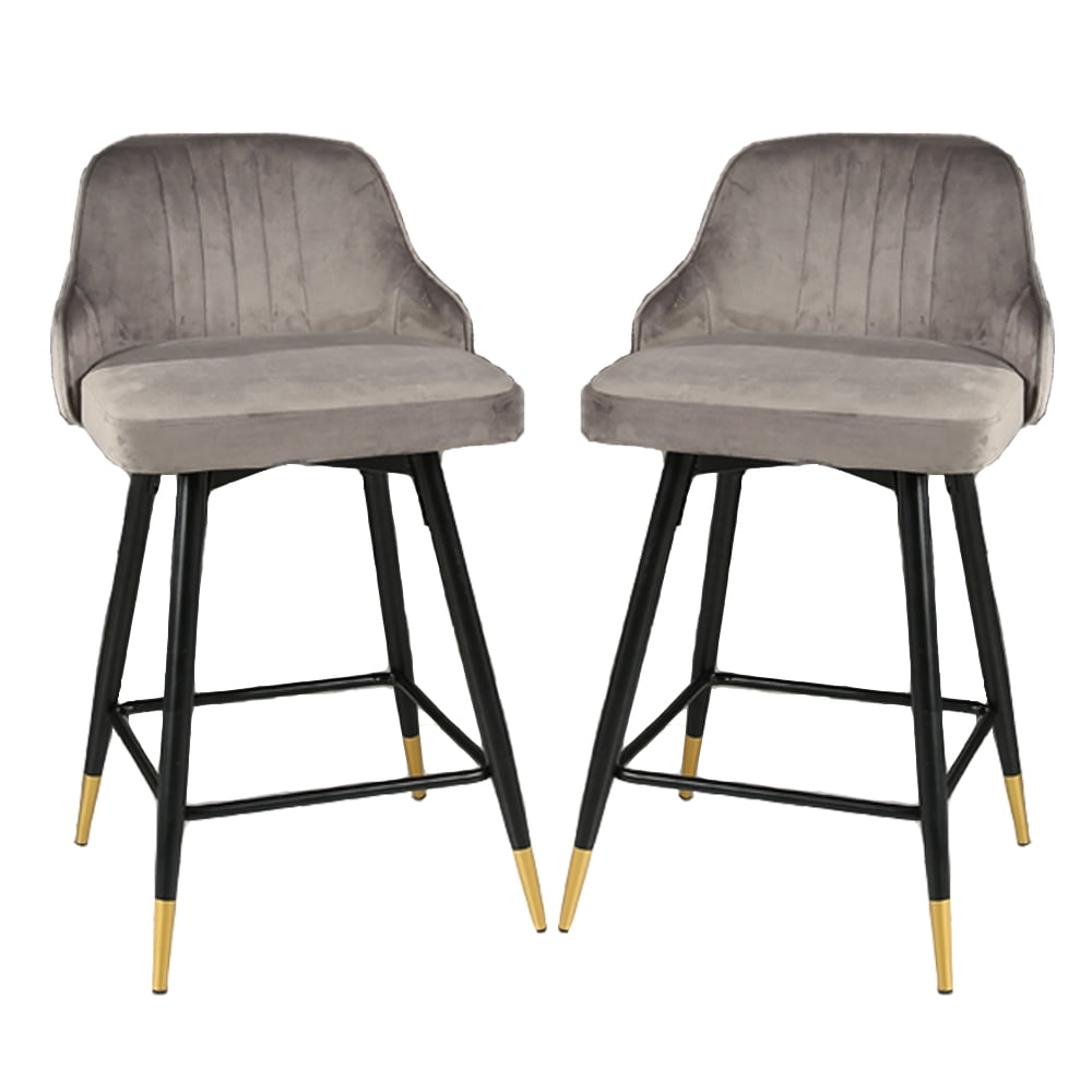 25" Swivel Counter Height Bar Stools Set of 2, Gray Velvet Bar Stool