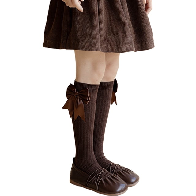 YUNAFFT Girls Cotton Mid-Calf Socks 6-14Y Solid Color Bowknot Design Spring/Autumn Casual