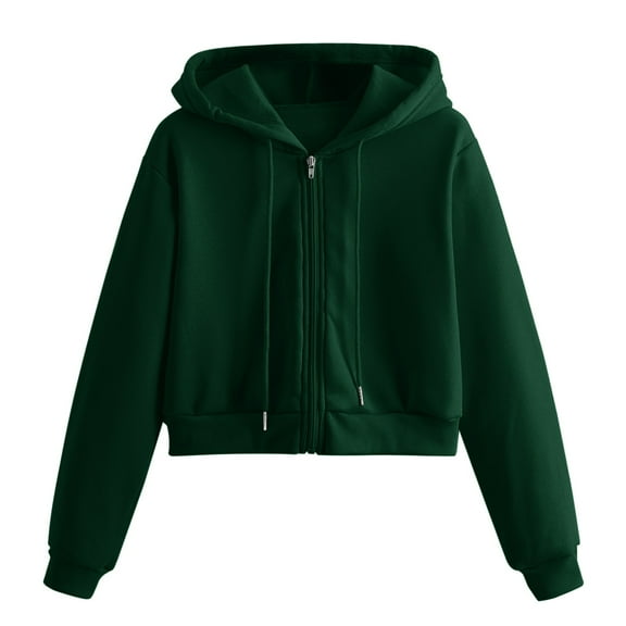 Womens Fashion Tops Hoodies Casual Solid Long Sleeve Zipper Hooded Sweatshirt Tops Polyester Green Size Xs-L Fall Sweatshirts For Women