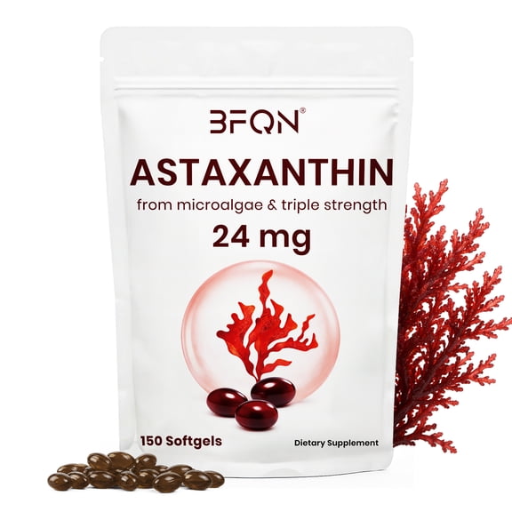 BFQN Astaxanthin 24mg Softgels, 150 Softgels, 5-Month Supply | Premium Antioxidant Supplement from Microalgae | Triple Strength, Non-GMO, Gluten Free