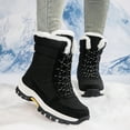 thumbnail image 4 of Xfvqtps Womens Snow Boots Lace Up Plush Fleece Line Solid Color Non Slip Waterproof Climbing Travel Outdoor Mid Calf Boots Winter Thick Cotton Shoes Skiing Cold Resistance Boots Black, 4 of 9