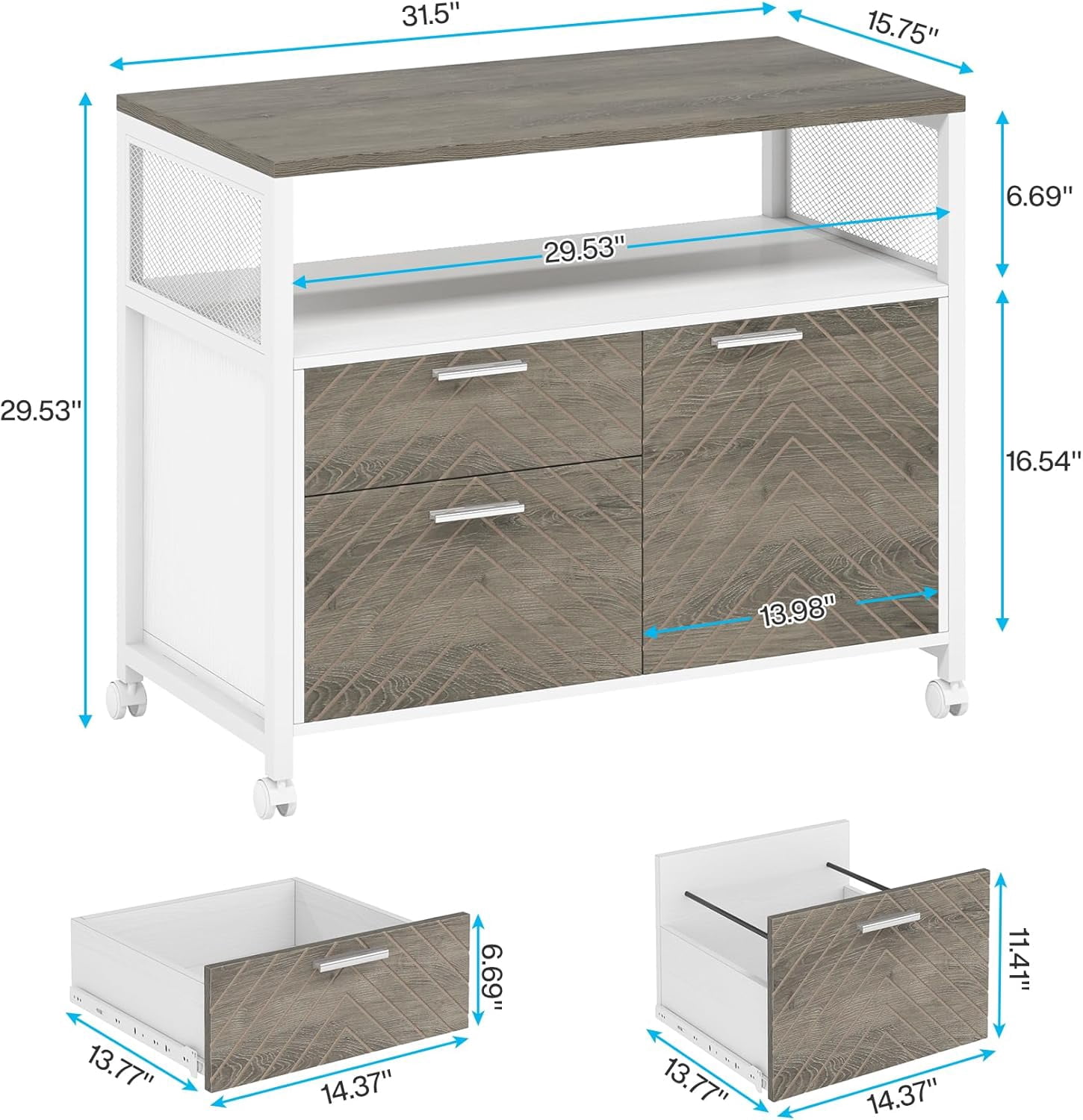 Tribesigns Modern File Cabinet with Drawers and Storage Shelves, Cabinet with Door, Rolling Caster (Gray & White)