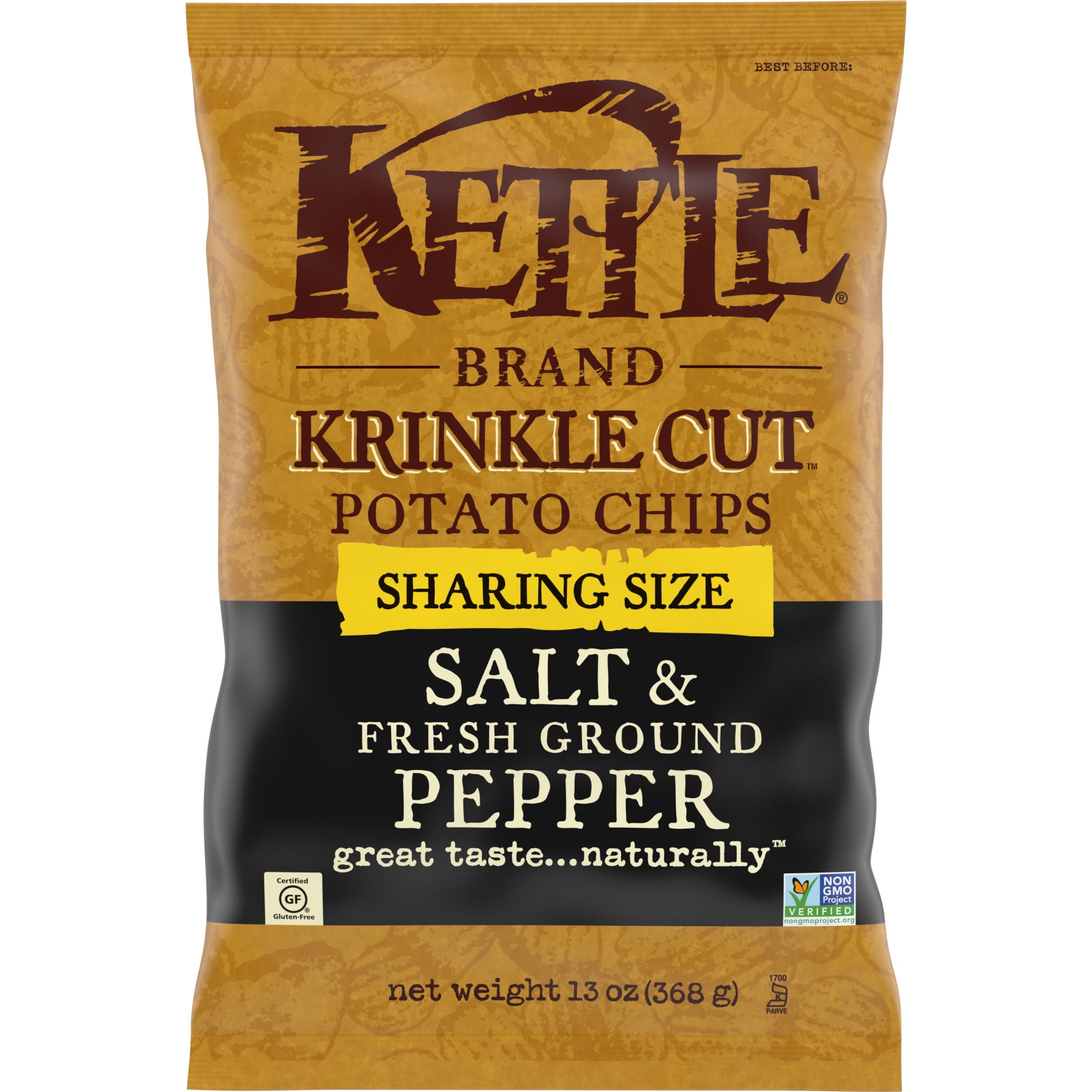 Kettle Brand Potato Chips, Krinkle Cut Salt & Ground Pepper Kettle Chips, 13 Oz