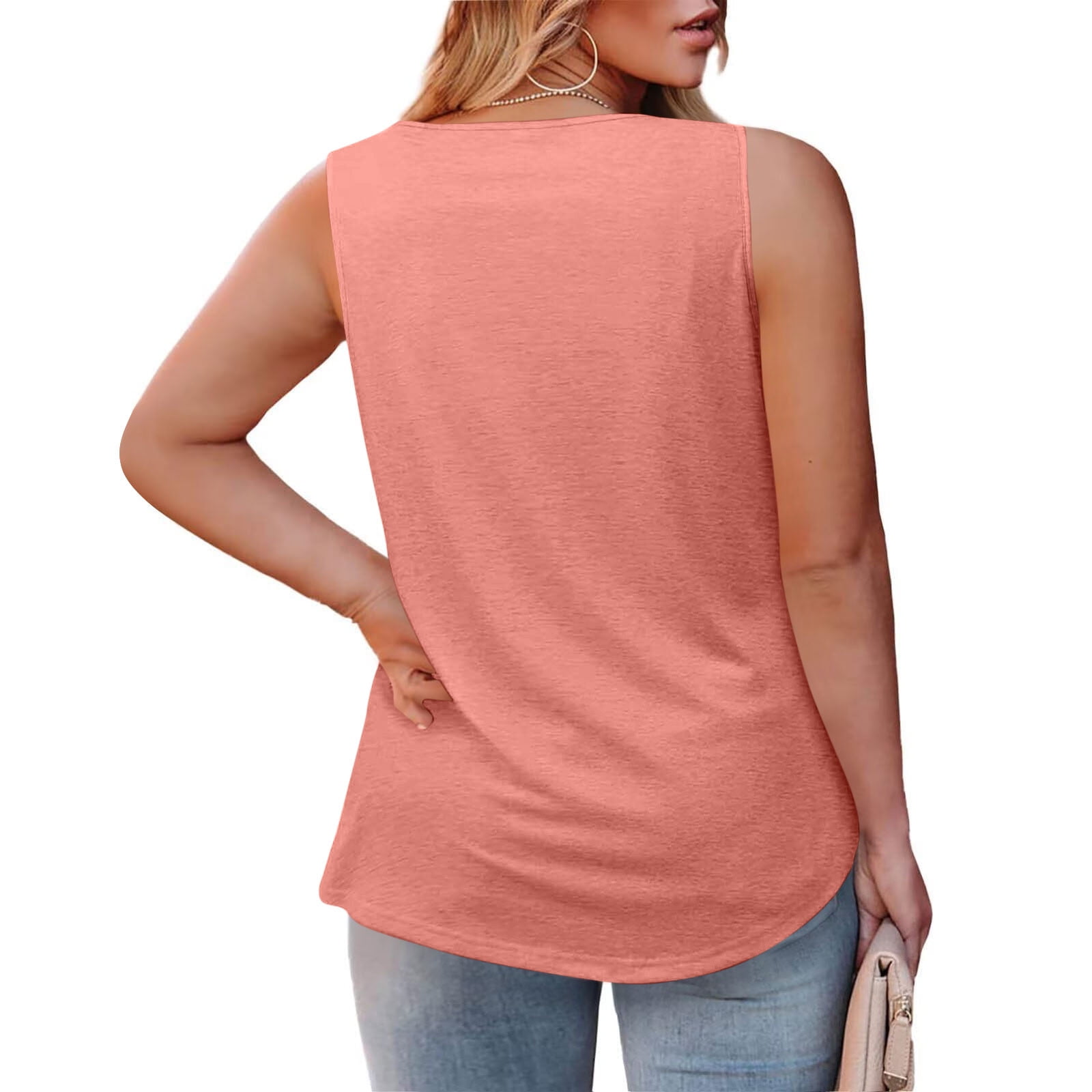 Women's Plus Size Pleated Square Neck Tank Top - Loose Fit, Ruffled, Sleeveless Summer Blouse In Pink - View #9