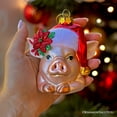 thumbnail image 4 of Charming Pig with Santa Hat Glass Christmas Ornament, Cute Farmhouse Tree Decor, 4 of 5