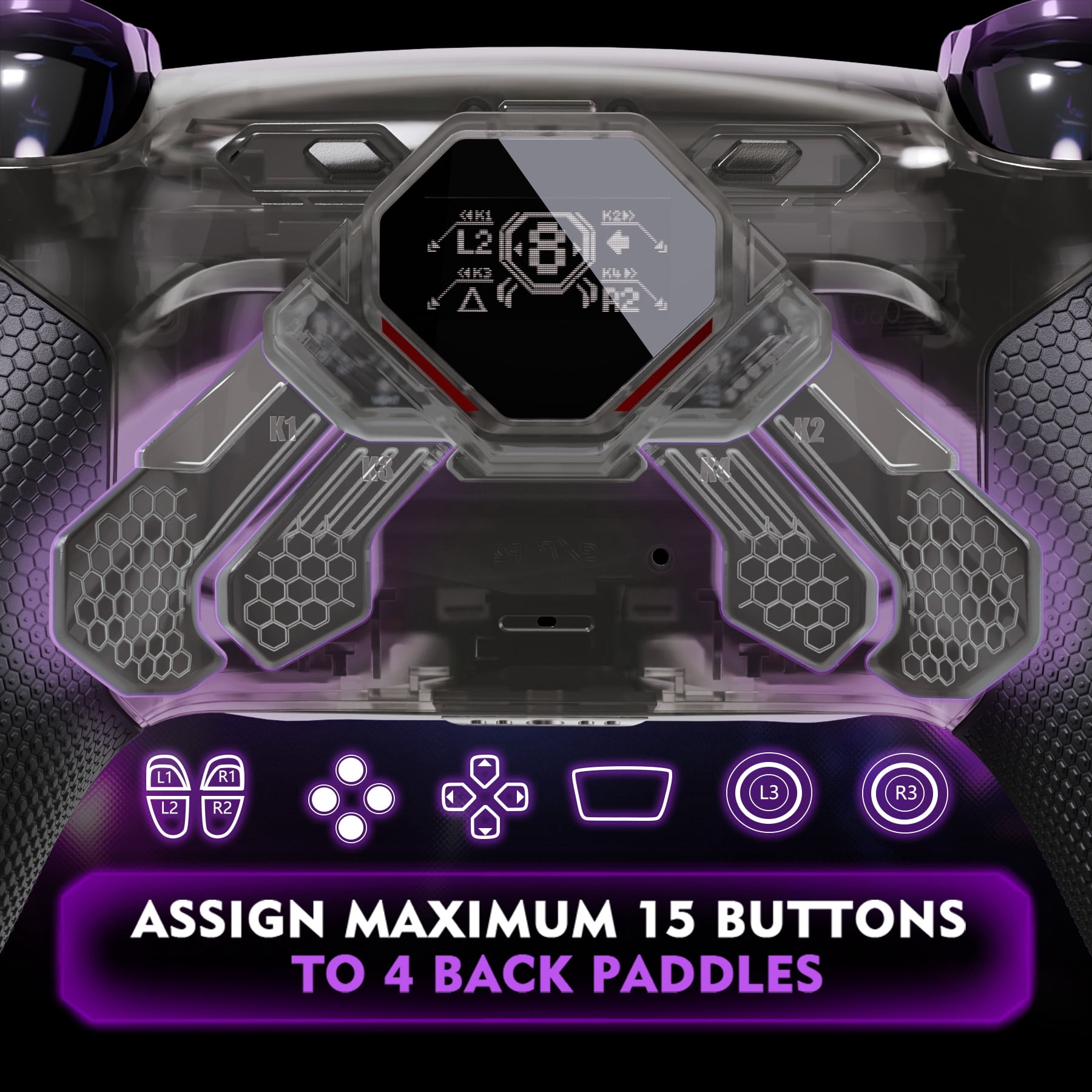 eXtremeRate SPARK Back Paddles Kit for PS5 Controller BDM-010 020 Models,Rubberized Grips Remappable 4 Back Buttons Set - Clear & Black