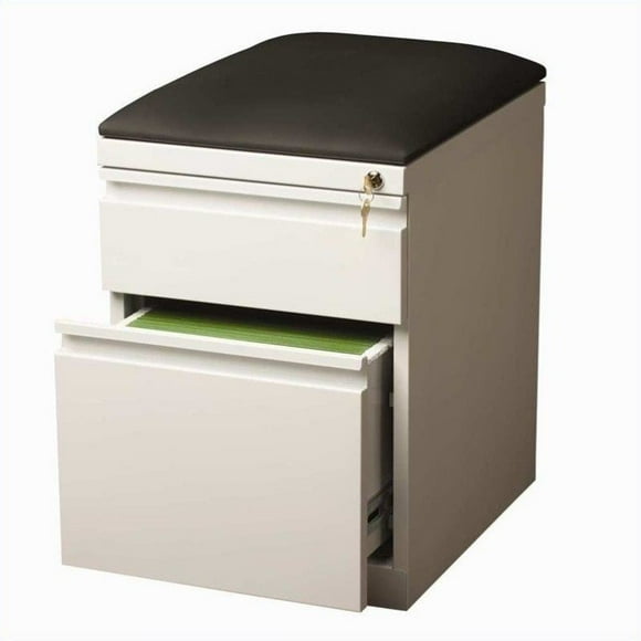 Hirsh 20"D 2-Drawer Metal Mobile Pedestal File Cabinet w/ Cushion in White/Black