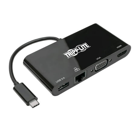 UPC: 0037332210487 | Tripp Lite Usb C Docking Station Adapter Converter 4K W/ Hdmi Vga Gigabit Ethernet Usb-A Hub Black Thunderbolt 3 Compatible