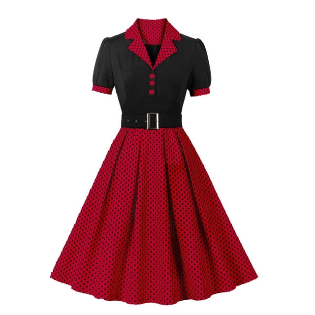 LOVZFMLL Robe Mi-Longue Style Rétro de Cour pour Femme Rouge G