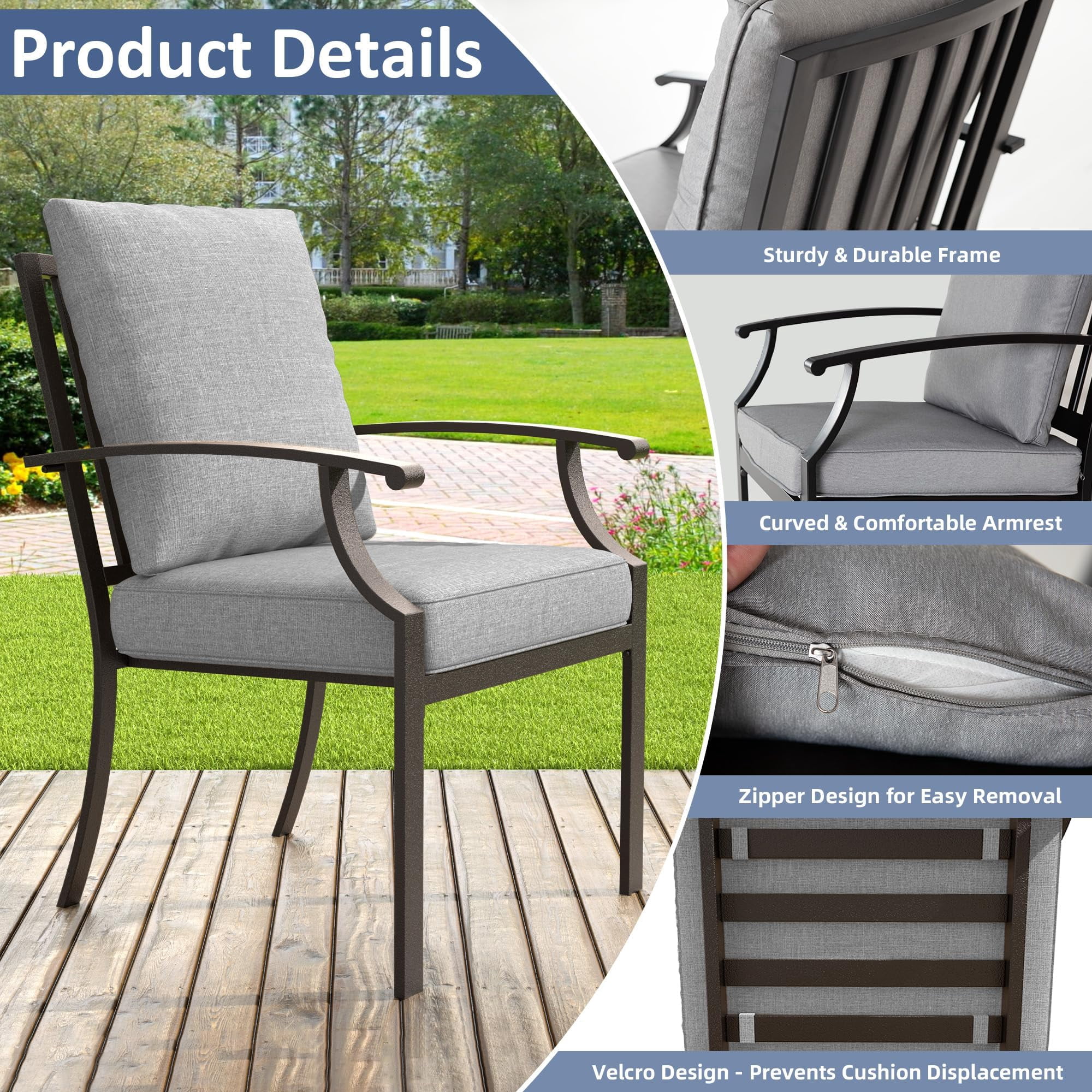 ALAULM 7-Piece Patio Dining Table and Chairs Outdoor Dining Set for 6 Patio Dining Sets with Rectangular Metal Table with Umbrella Hole for Patio, Backyard, Garden-Grey