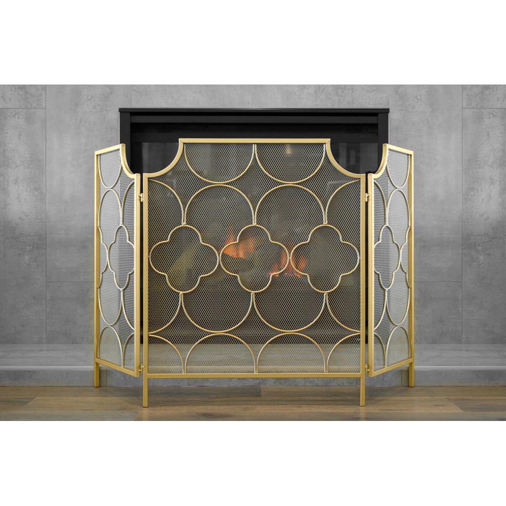 Barton Fireplace Screen Guard Fireplace Fence Guard 3Panel Decorative