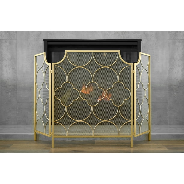 Barton Fireplace Screen Guard Fireplace Fence Guard 3Panel Decorative