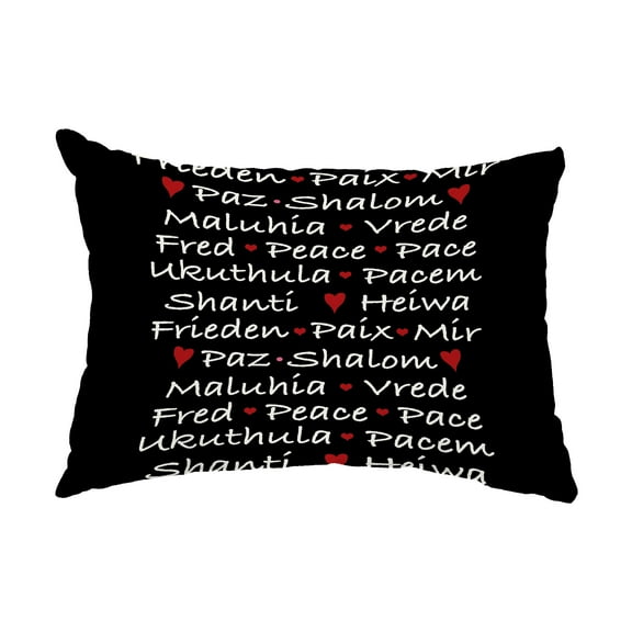 Simply Daisy, 14" x 20" Words of Peace Black Decorative Word Outdoor Pillow