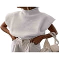 thumbnail image 1 of Femmes Épaulette Pull Haut Col Roulé Sans Manches Pull Large Épaule Tricotée Pull Haut, 1 of 7