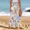 thumbnail image 5 of Womens Beach Wide Leg Pants Elastic High Waist Ties Ruffle Hem Flowy Palazzo Pants with Pockets Light Blue S, 5 of 5
