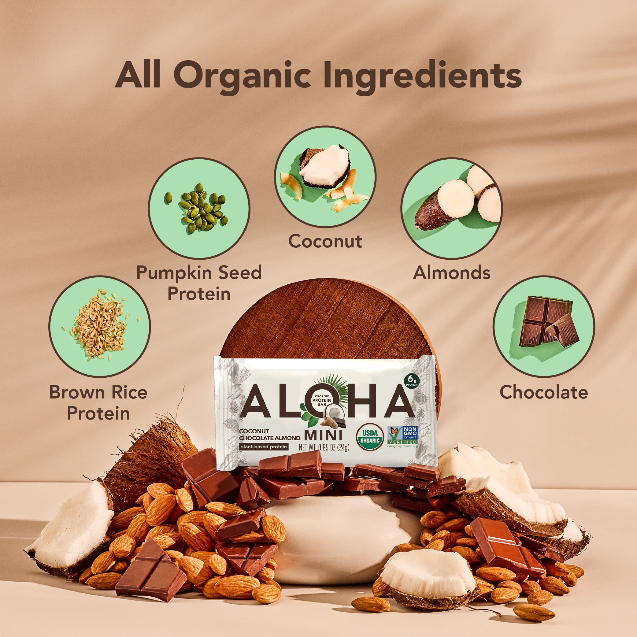 ALOHA, Plant Based Protein Mini Bars, Coconut Chocolate Almond (Pack of 20)