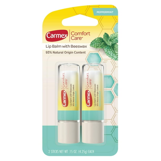 Bálsamo labial Carmex Comfort Care Stick, cera de abejas y menta, 4 ml, paquete de 2