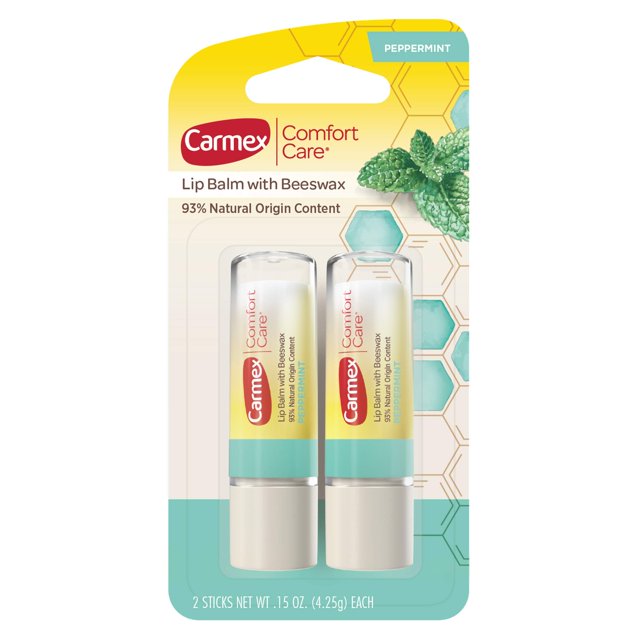 Bálsamo labial Carmex Comfort Care Stick, cera de abejas y menta, 4 ml, paquete de 2