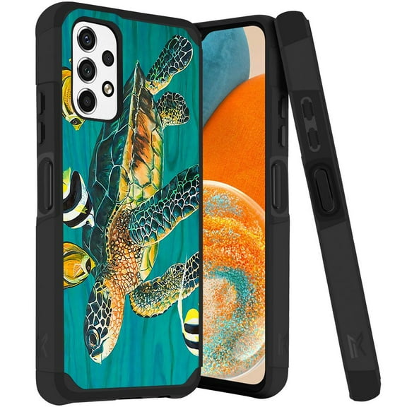 ANJ  Rugged Dual Layered Shockproof Slim Hybrid Case   Tempered Glass Cover Compatible with Samsung Galaxy A23 5G - Tropical Sea Turtle