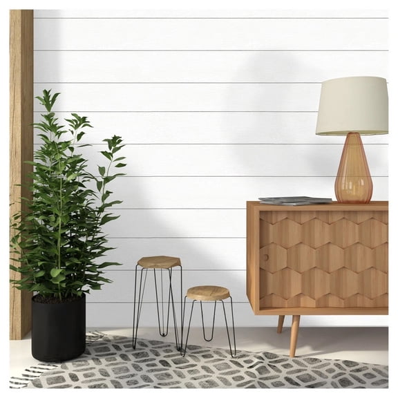 Luxdecor Real Wood Wall Planks - White Shiplap Boards 5" Peel and Stick - 10 Pieces, 12.5 Sq Ft