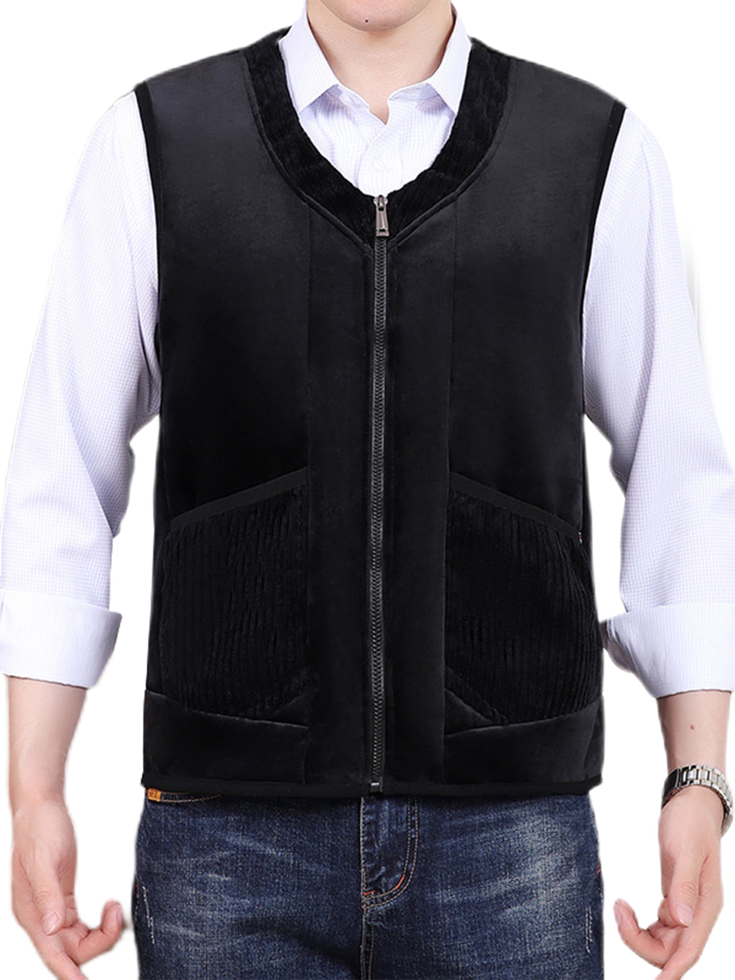 UKAP Men Sherpa Lined V Neck Vest Coat with Pockets Fuzzy Fleece Winter