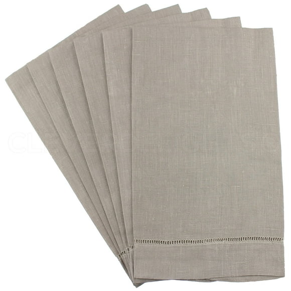 CleverDelights Stone Hemstitched Hand Towels - 6 Pack - 14" x 22" - 45/55 Cotton Linen Blend