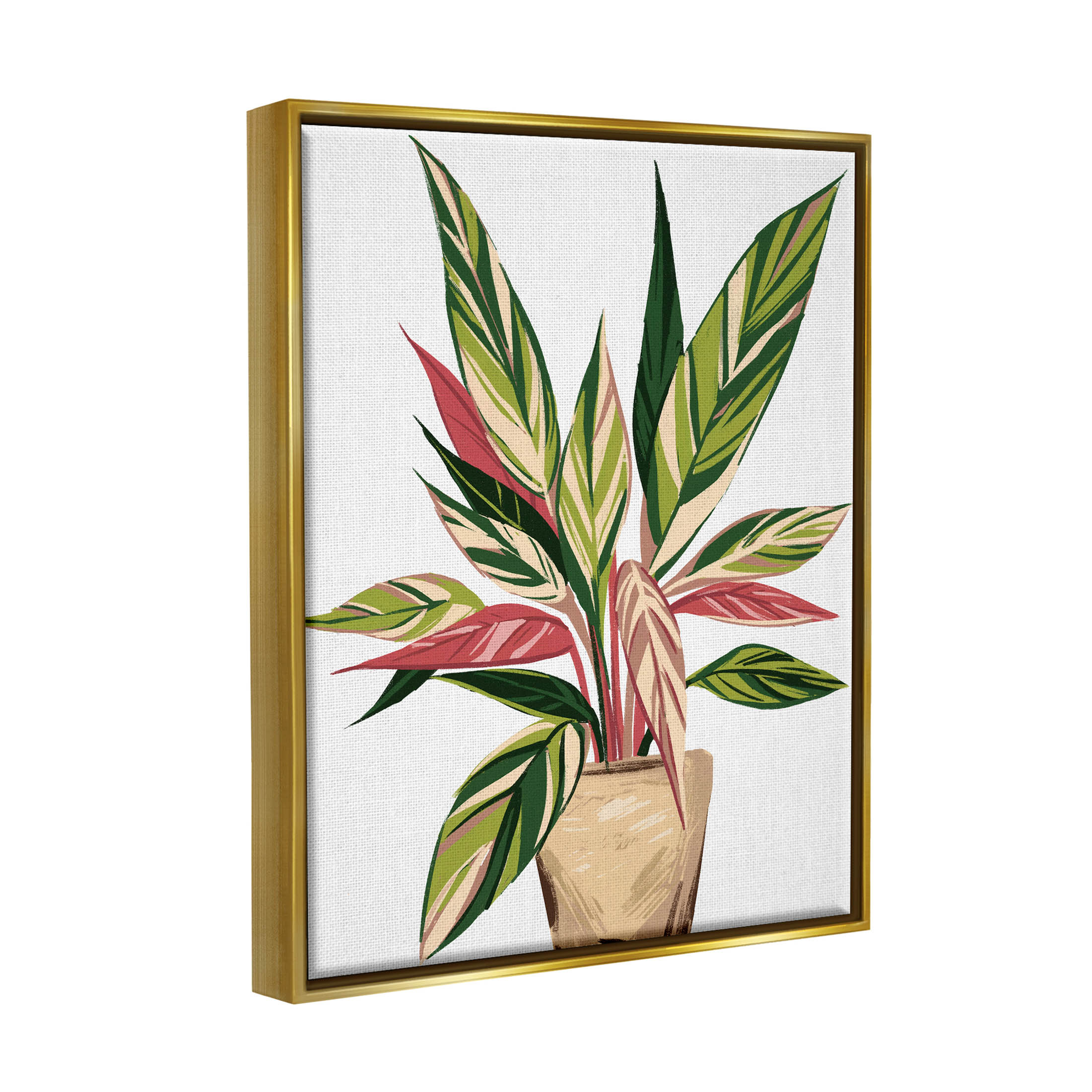 Modern Potted Plant Leaves Botanical & Floral Graphic Art Metallic Gold Framed Art Print Wall Art