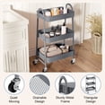 thumbnail image 6 of CONCETTA 3-Tier Metal Utility Rolling Cart, Storage Organizer Trolley with Mesh Baskets and Lockable Wheels for Living Room, Office, Kitchen, Gray, 6 of 8
