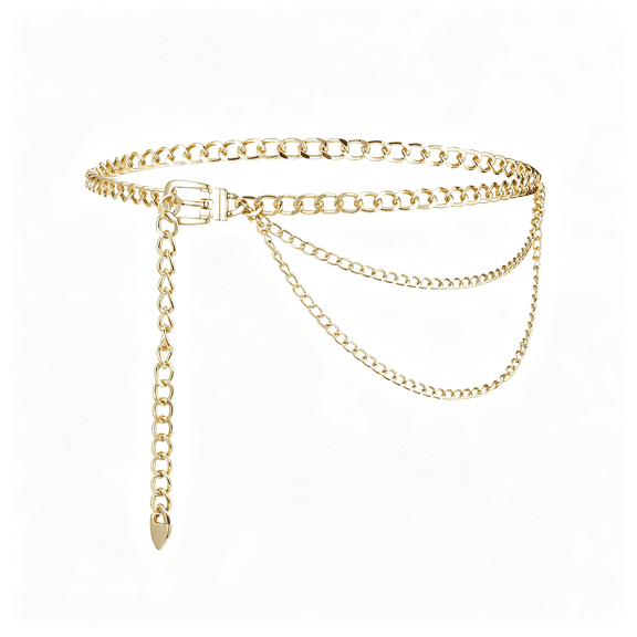 OQRKI Chain Belts for Women Plus Size,57" Metal Gold Waist Belt Punk Gold Metal Chain Adjustable Body Link Belts Long Hollow Belt for Jeans Dresses Gold Chain Belt Plus Size