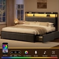 thumbnail image 2 of GUNAITO King Bed Frame with Storage Headboard, 2 Drawers Platform Upholstered LED Bed Frame with USB Ports & Outlets Gray, 2 of 9