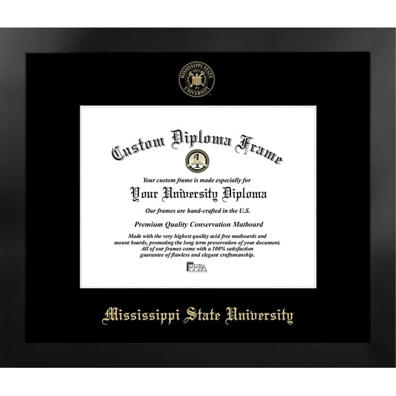Mississippi State University 11w x 8.5h Manhattan Black Single Mat Gold Embossed Diploma Frame with Bonus Campus Images Lithograph (value savings at $59)