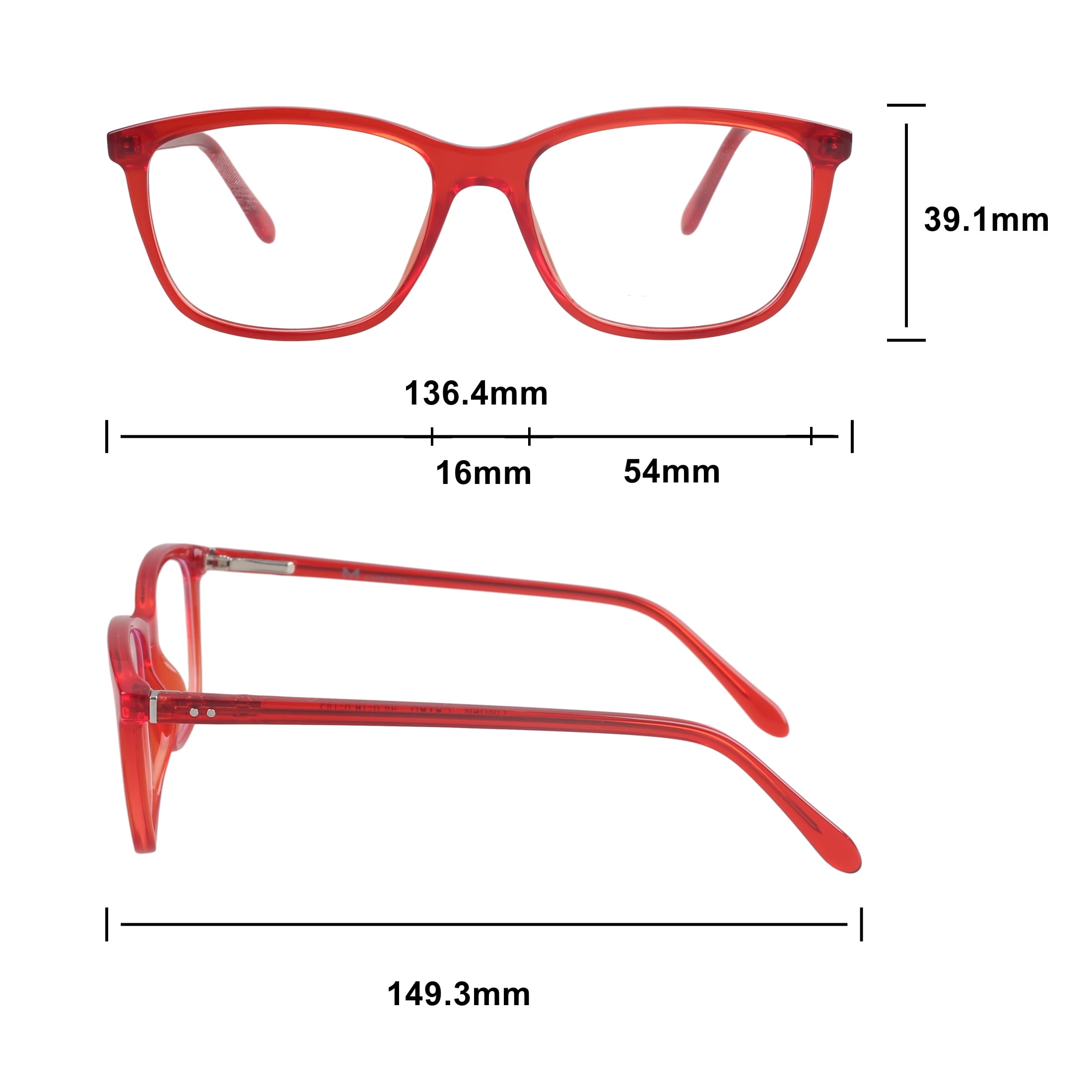 Women's M America Linden Rx'able Eyeglasses, Square, Plastic, Red Crystal, 1 Pair
