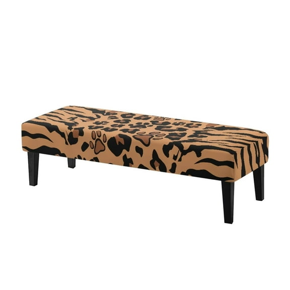 Psesaysky Brown Tiger Leopard Print Dining Bench Cover Animal Decorative Stretch Bench Seat Slipcover with Elastic Band Rectangle Chair Cover for Home Living Room