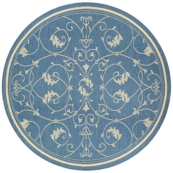 Couristan Recife Veranda 7'6" Round Ivory- Blue Outdoor Rug