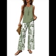 thumbnail image 1 of Conjuntos de Dos Piezas de Verano para Mujer 2025, Jersey de Cuello Cuadrado, Chaleco, Estampado Floral, Cinturón y Pantalón Verde S, 1 of 3