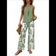 thumbnail image 1 of Conjuntos de Dos Piezas de Verano para Mujer 2025, Jersey de Cuello Cuadrado, Chaleco, Estampado Floral, Cinturón y Pantalón Verde S, 1 of 3