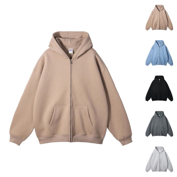 Men's Zip Up Hoodie Sweatshirt with Pocket Long Sleeve Crewneck Loose Fit Full Zip Cardigan Top