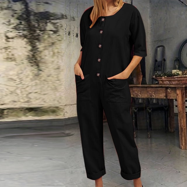 Fankiway Combinaison Décontractée d'Hiver pour Femmes, Pantalon à Boutons, Grande Taille, Liquidation
