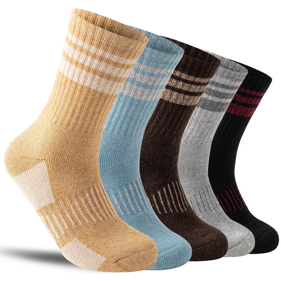 5 Pairs Merino Wool Hiking Socks Warm Thermal Winter Cozy Cushioned Moisture Wicking Socks for Women & Men