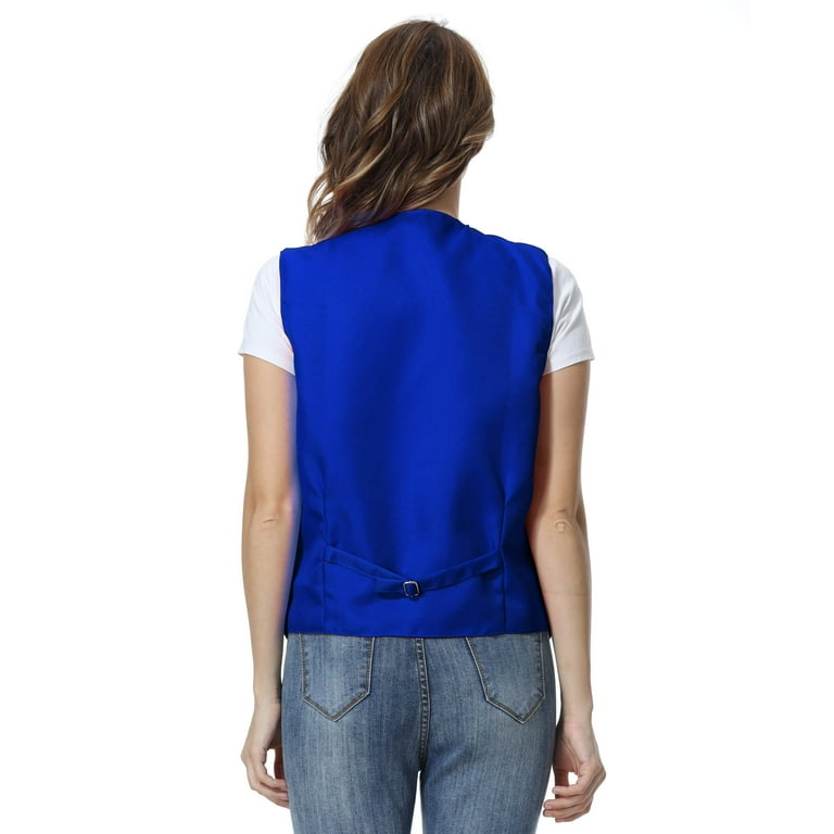 TOPTIE Unisex Button Vest Work Wear Uniform Vest-Blue-M