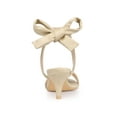 thumbnail image 2 of BLISSFUL STEP Women Open Toe Ankle Bow Tie Mid Heels Sandals Beige 8.5, 2 of 7