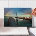 thumbnail image 2 of Lighthouse Cutting Board, Sunset at Seaside Wooden Docks Lighthouse Clouds Rainbow Waterfront Reflection, Decorative Tempered Glass Cutting and Serving Board, Small Size, Multicolor, by Ambesonne, 2 of 5