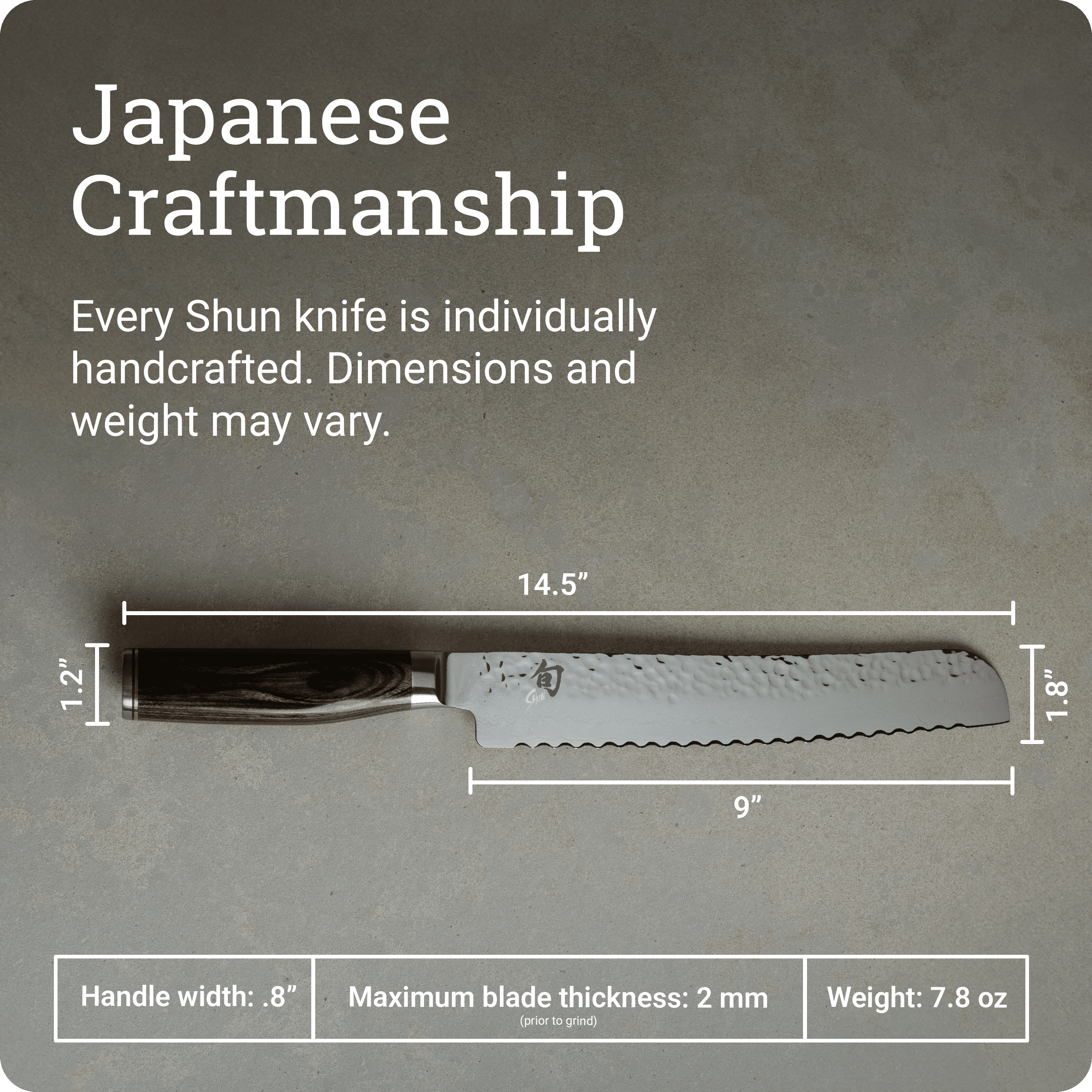 Shun Premier 9" Bread Knife, VG-MAX Core with Damascus Stainless Steel Cladding, Pakkawood Handle, Serrated Bread Knife