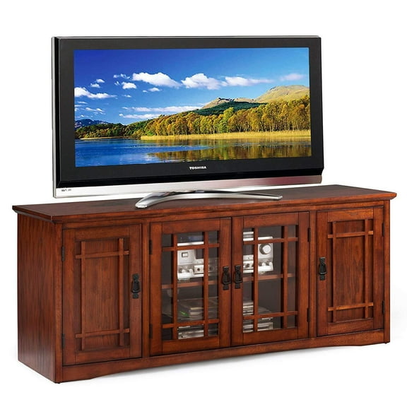Solid Wood TV Stand for 65 inch TV - Mission Oak Entertainment Center with Storage & Shelves