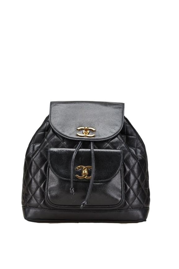 Pre-Owned CHANEL Matelasse Coco Mark Gold Hardware Chain Backpack Black Lambskin... (Fair)