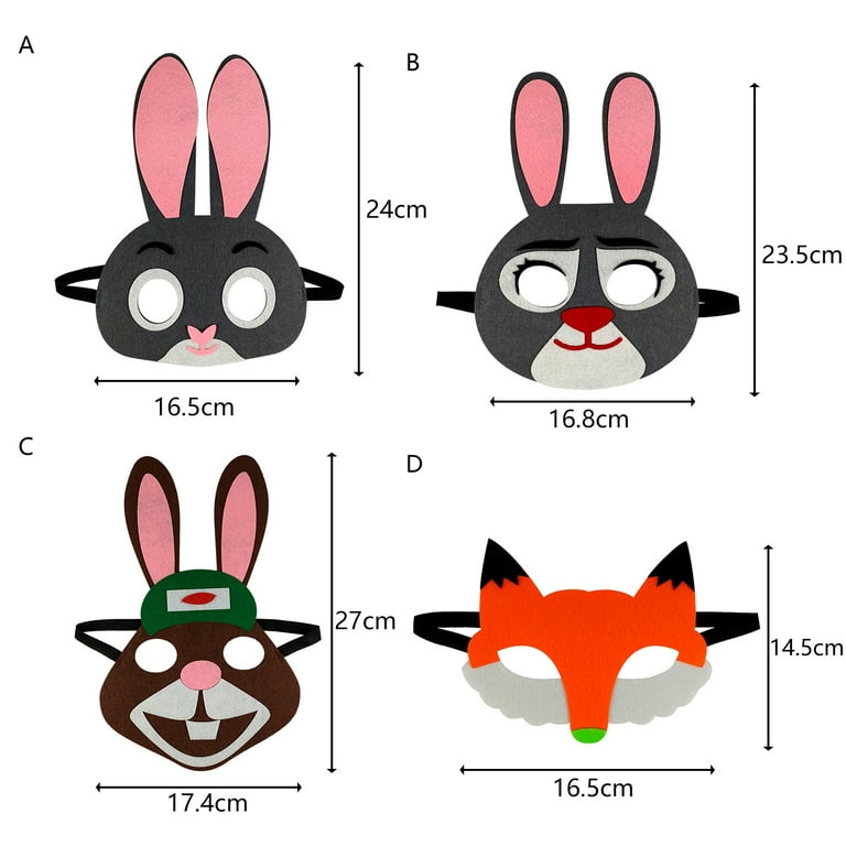 D-groee Animal Masks for Kids Fabric Animal Masks Fitted with Elastic Bands for Zootopia Movie Themed Birthday Party Supplies, Party Favors, Role Play