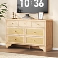 thumbnail image 6 of EastVita 7 Drawer Dresser for Bedroom 473 in Wide Wood Chest of Drawers with Natural Rattan Drawers Drawer Organizer with Sturdy Base for Living Room Entryway and Hallway, 6 of 7