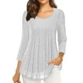 thumbnail image 2 of miqiqism Women's 3/4 Sleeve Tunic Tops Round Neck Flowy Shirts Glitter Mesh Pleated Layered Shirt Ladies Casual Pullover Tshirts Fashion Party Blouses,01_White,Large, 2 of 7
