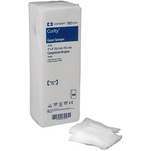Covidien 2733 Curity Gauze Sponge, Non-Sterile, 4" x 4", 16-Ply (Pack of 200)